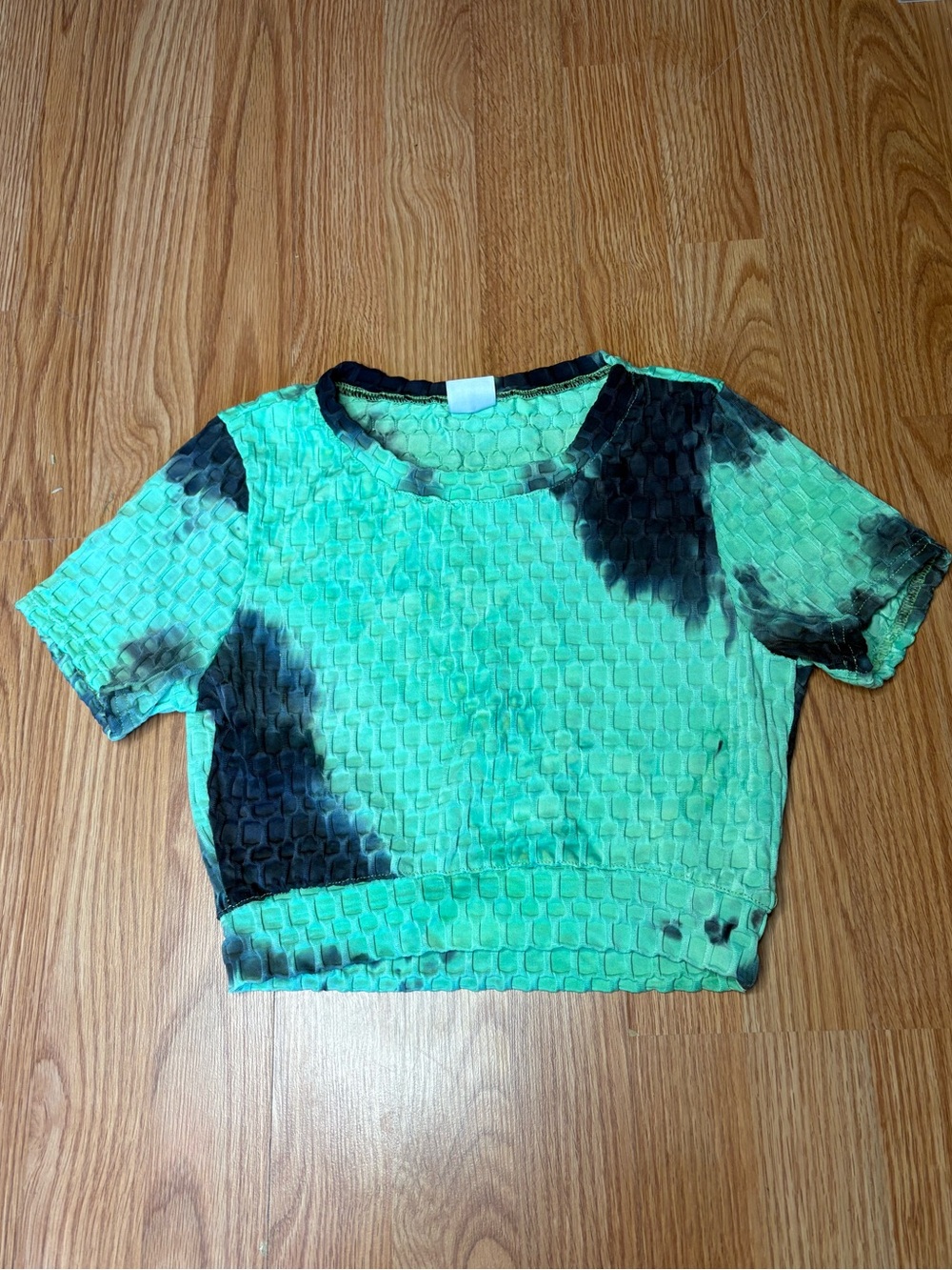 Women’s Cropped Tie-Dye Short Sleeve Top - Green/Black